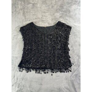 VINTAGE Regalia Imports Top Women's Medium Black Sequin Beaded Sleeveless Tank